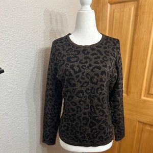 Chico’s Sparkly Black and Copper Metallic Animal Print Sweater Size 1/M